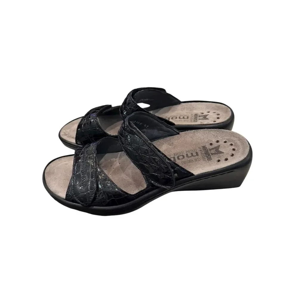 Mephisto Mobils Ulda Black Patent Croc Leather Slide Sandals EU 41 US 10-10.5